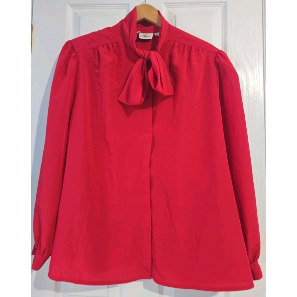 VTG Josephine Woman Long Sleeve Solid Red Casual Work Blouse Sz 12 (40)